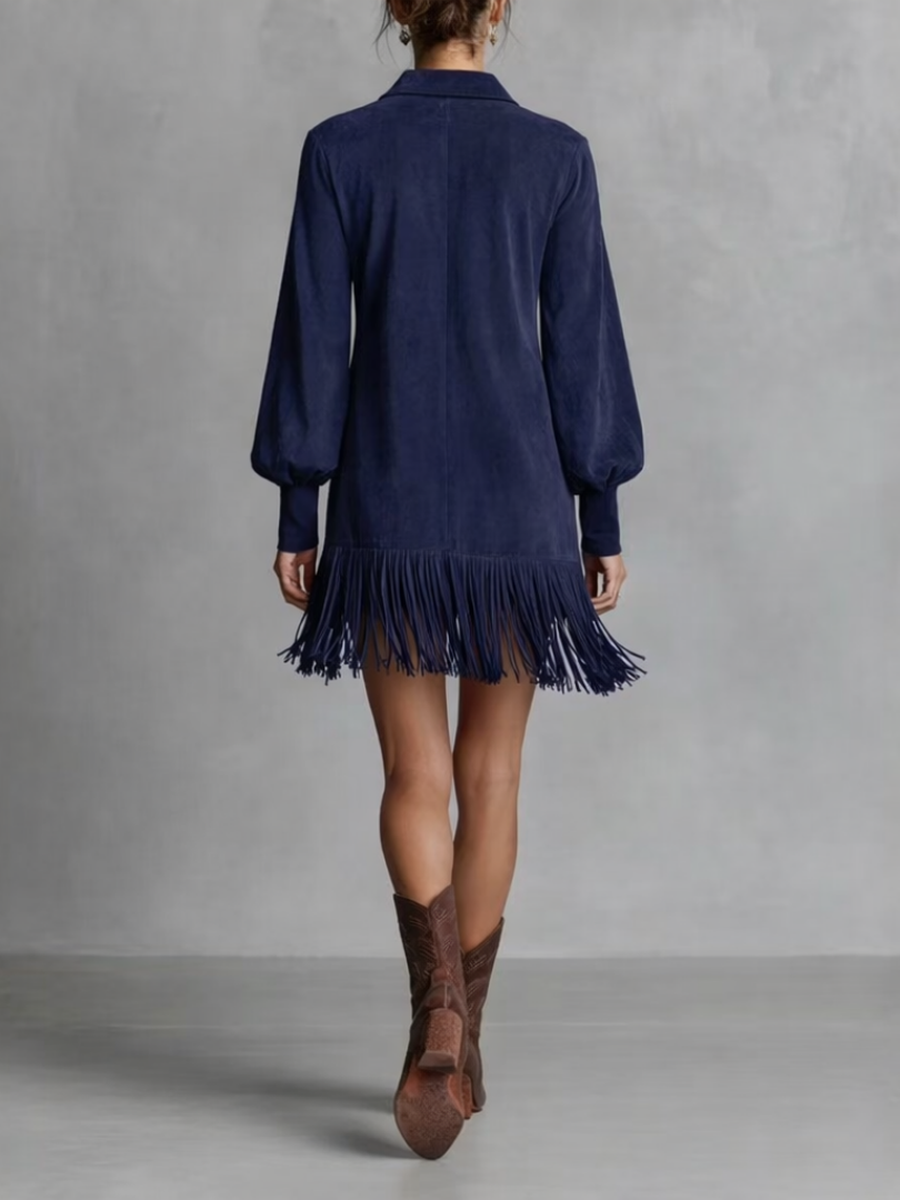 VALERIA – Fringe Hem V-Neck Mini Dress