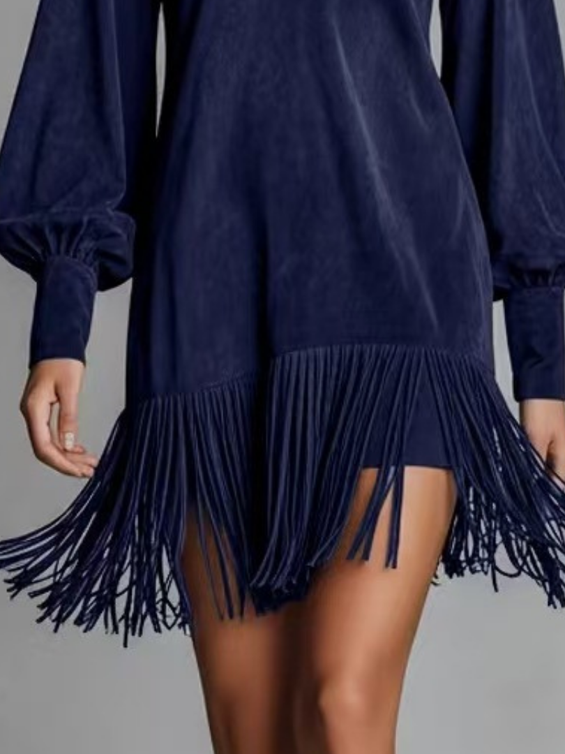 VALERIA – Fringe Hem V-Neck Mini Dress