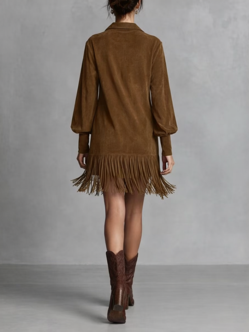 VALERIA – Fringe Hem V-Neck Mini Dress