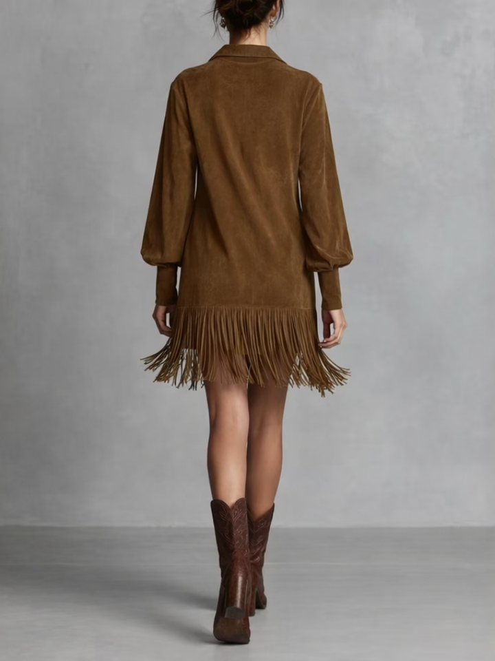 VALERIA – Fringe Hem V-Neck Mini Dress