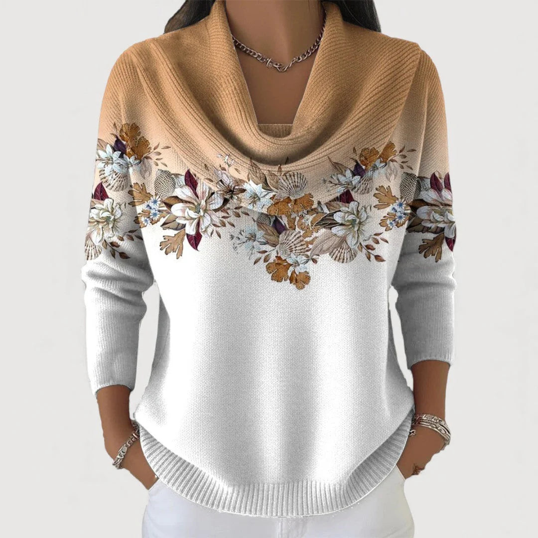 Liora | Floral Knit Cowl Neck Sweater