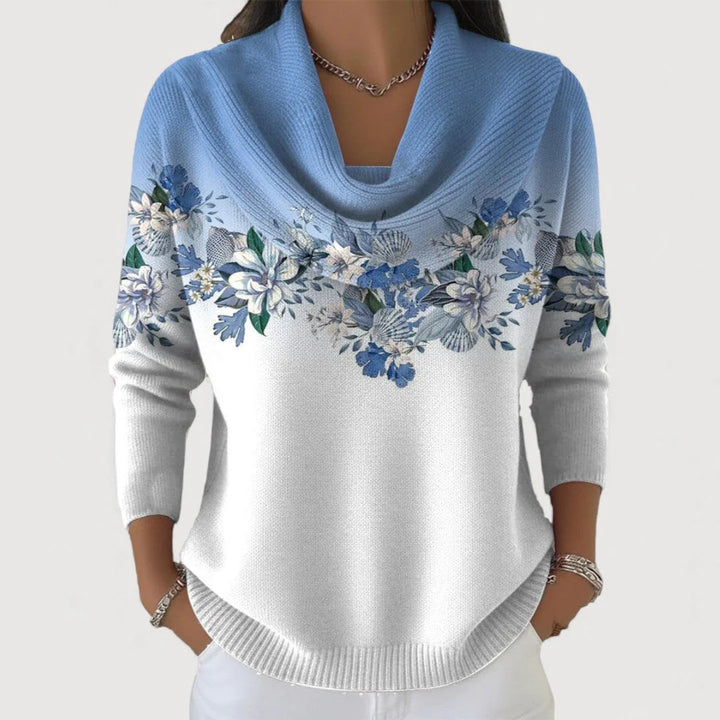 Liora | Floral Knit Cowl Neck Sweater