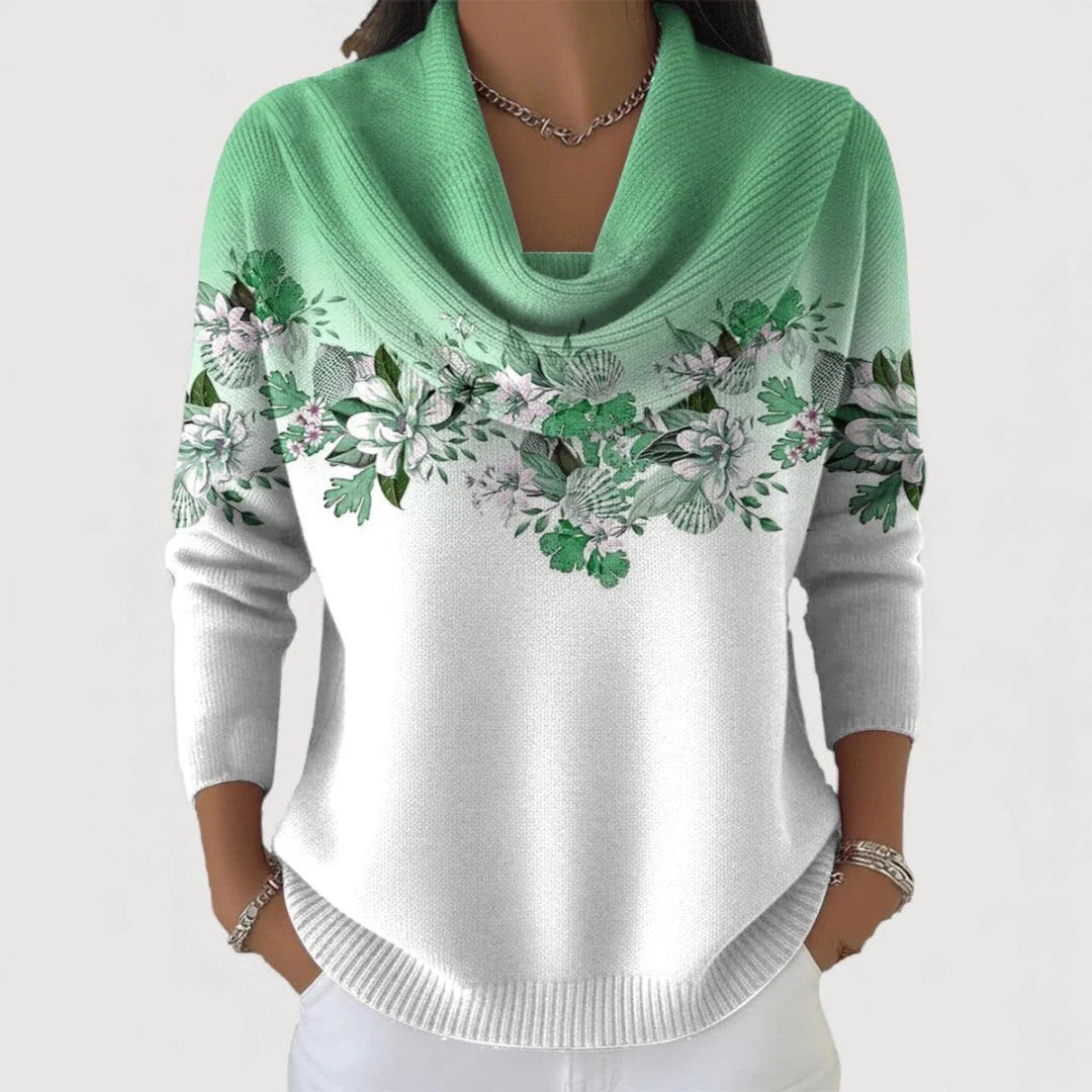 Liora | Floral Knit Cowl Neck Sweater