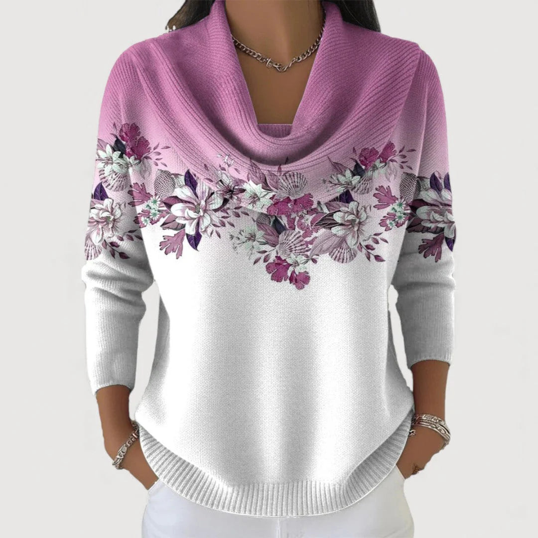 Liora | Floral Knit Cowl Neck Sweater
