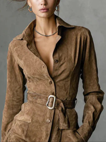 VALERIA – Belted Suede Shirt Dress
