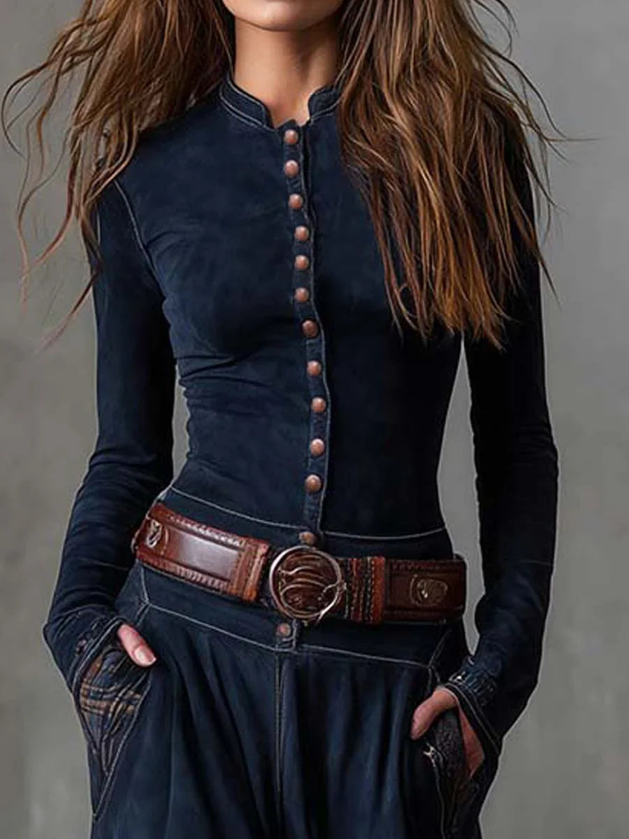 VALERIA – Buttoned Patchwork Maxi Dress