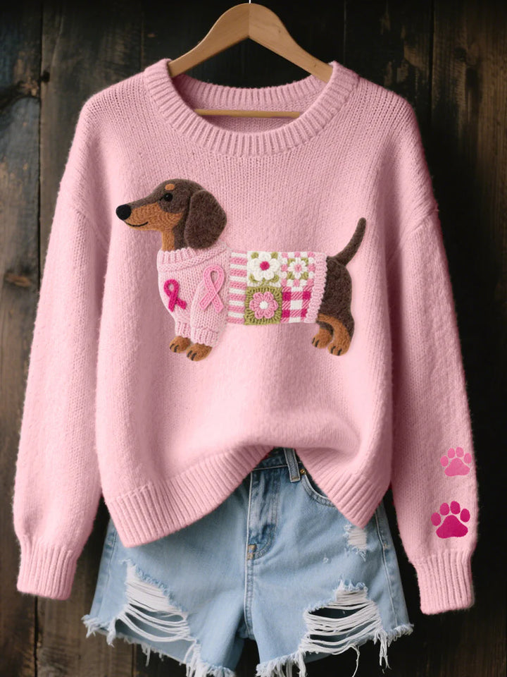 Daisy | Pink Dog Motif Knit Sweater