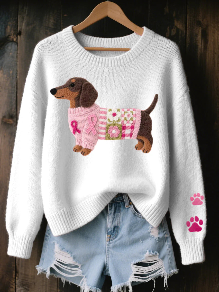 Daisy | Pink Dog Motif Knit Sweater