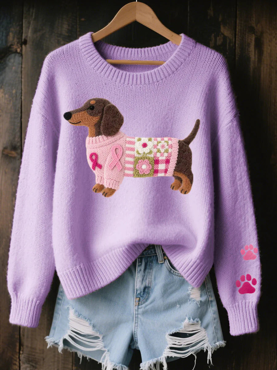 Daisy | Pink Dog Motif Knit Sweater