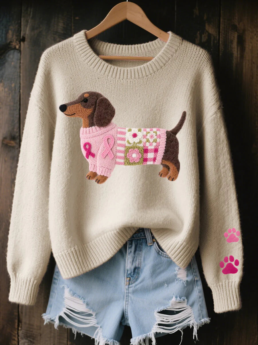 Daisy | Pink Dog Motif Knit Sweater